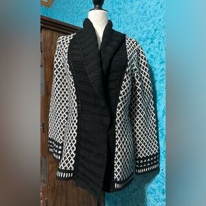 Cache Black/White Long Knit Cardigan